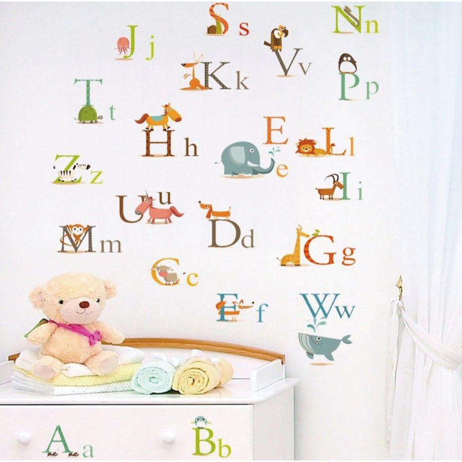 RELIZA WALLSTICKER 60X90 ALPABETH HURUF ANIMAL STUDY STICKER HIASAN DINDING AY877