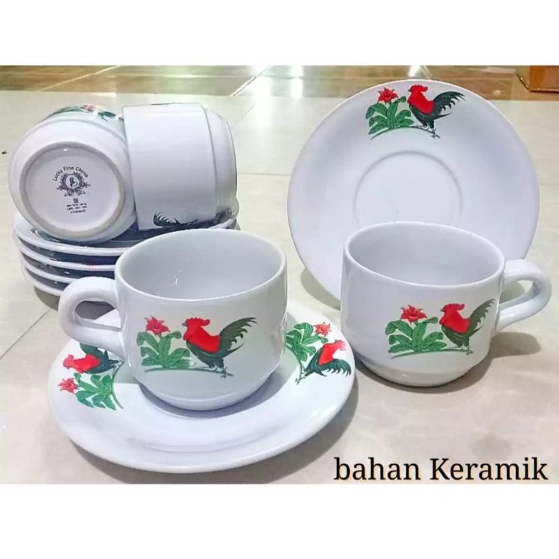Cangkir Keramik 1 Set isi 6 / Cangkir Ayam Jago Cangkir Teh Kopi