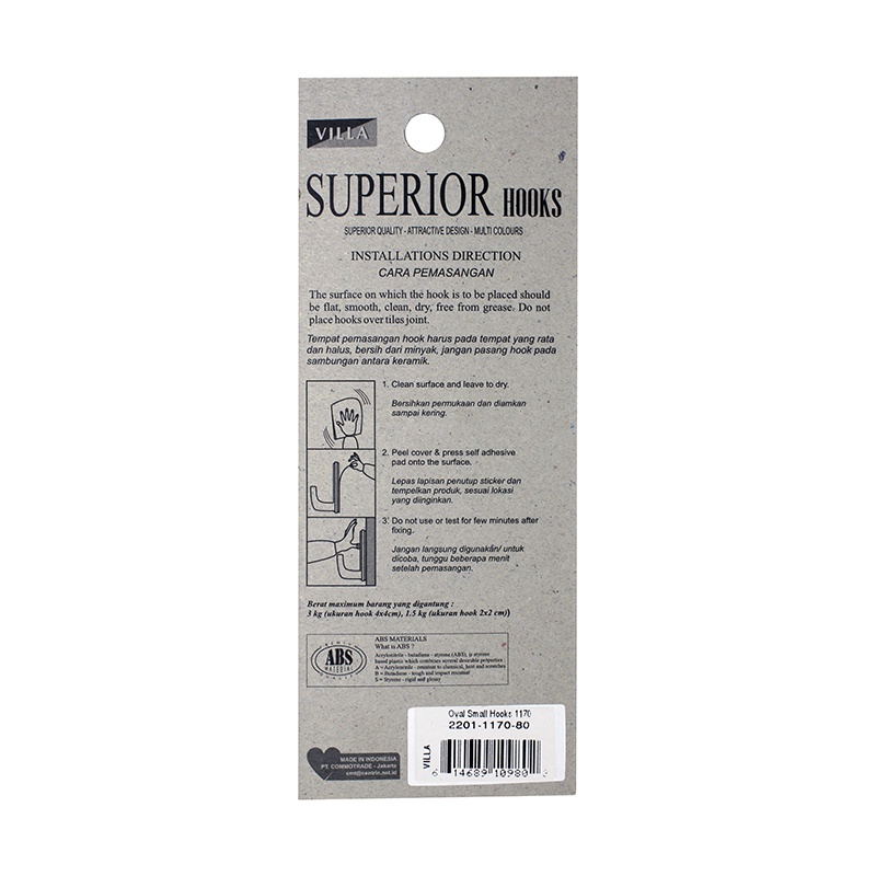 Ktmstore Villa Superior Oval Hook Small 1170 Gantungan baju Tempel 2201-1170