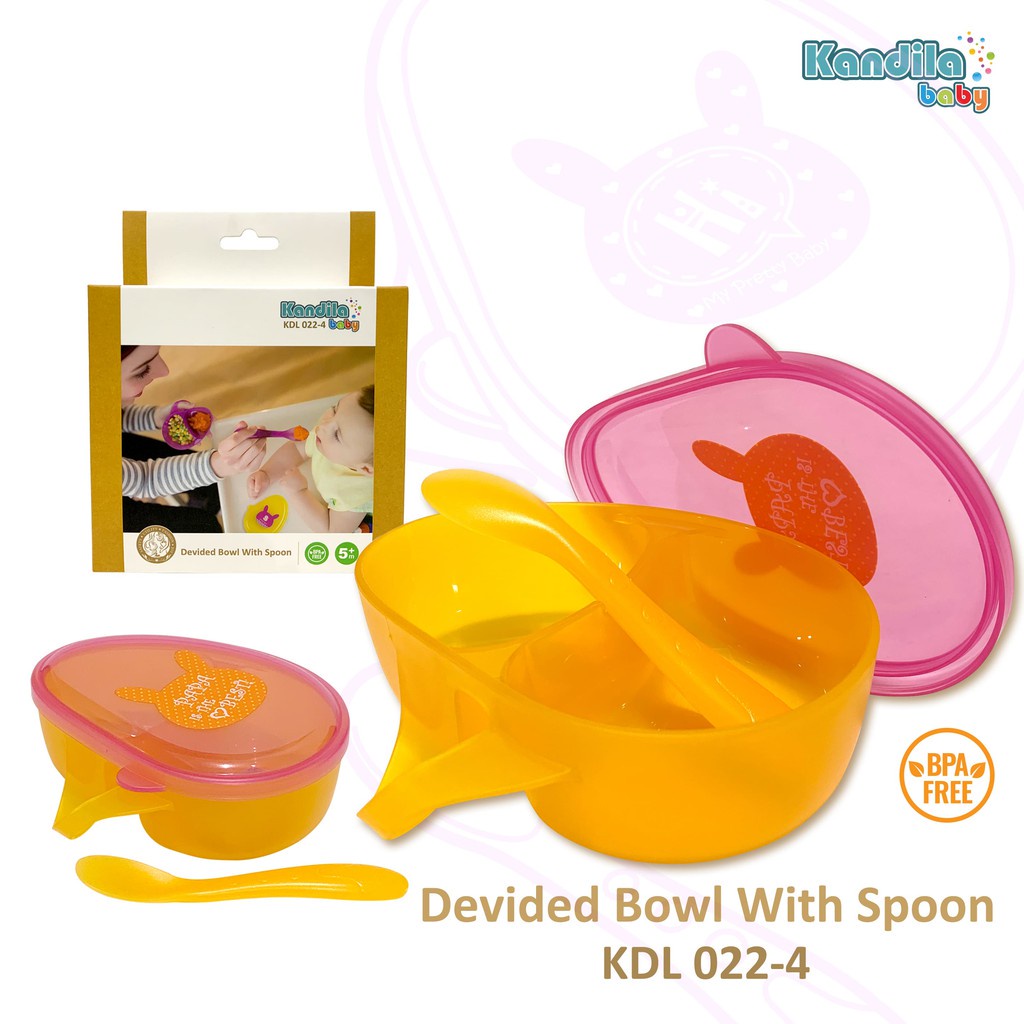 KANDILA BABY  FEEDING BOWL + SPOON SET / KDL 022-4 / Tempat Makanan Bayi Mangkuk Sendok