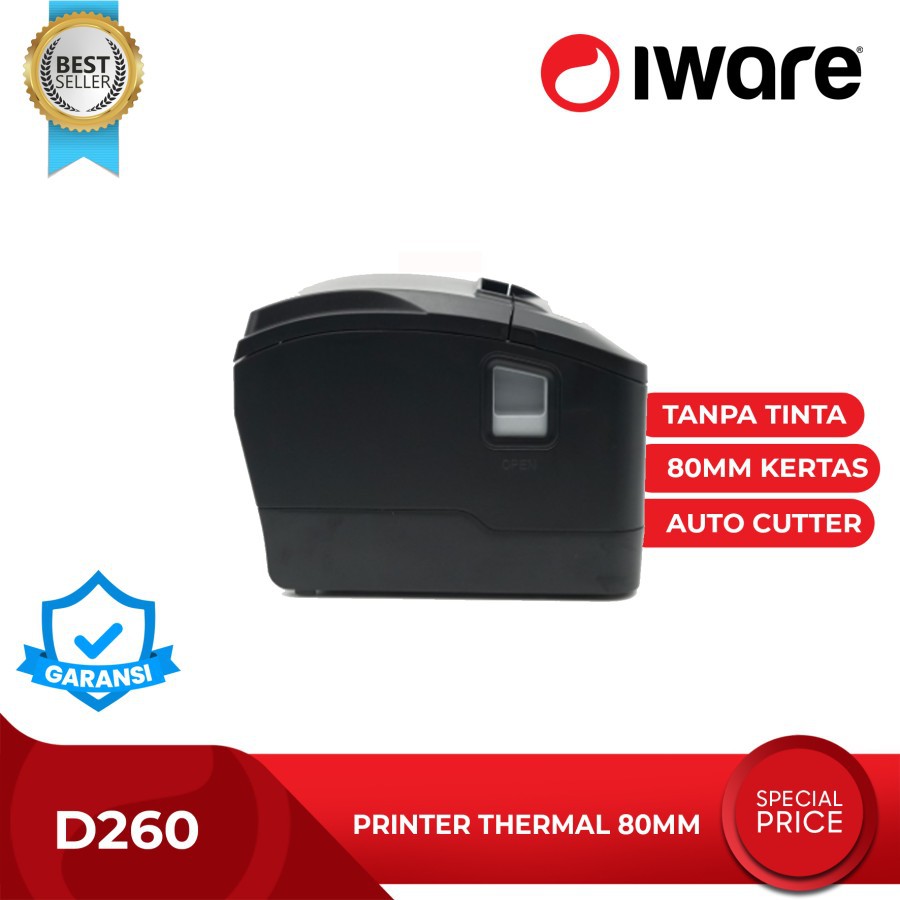 Printer Thermal 80mm IWARE D260 USB dan Bluetooth RJ11 Auto Cutting