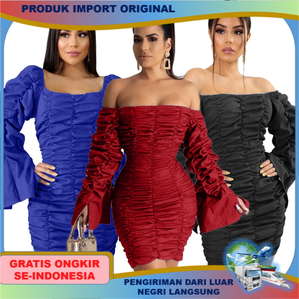 gaun style cewek Eropa dan Amerika Wanita gaya Baru Pakaian wanita model Slim Fit Vintage Kusut Desa