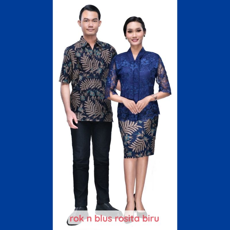 ROSITA BROKAT BIRU BATIK COUPLE KELUARGA PASANGAN MODERN JUMBO PREMIUM SARIMBIT AYAH IBU ROK N BLUS