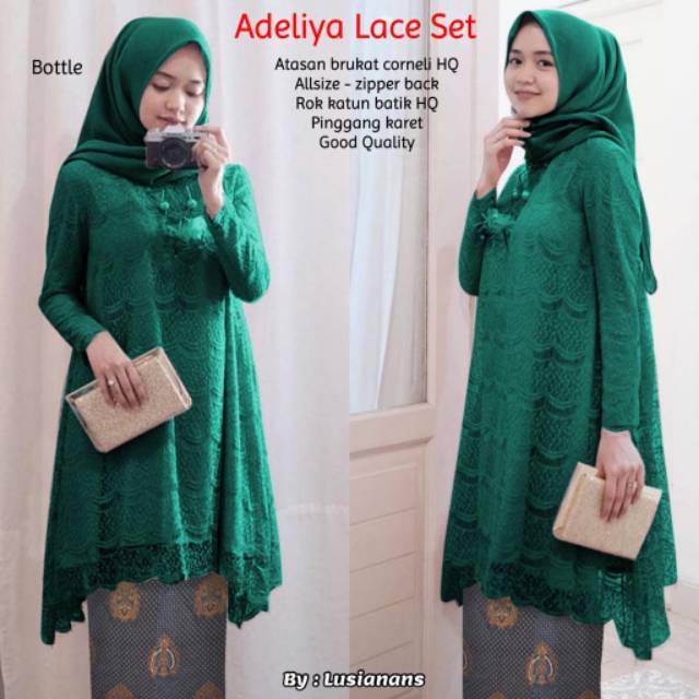 Adeliya lace set/ setelan tunik brokat dan rok batik