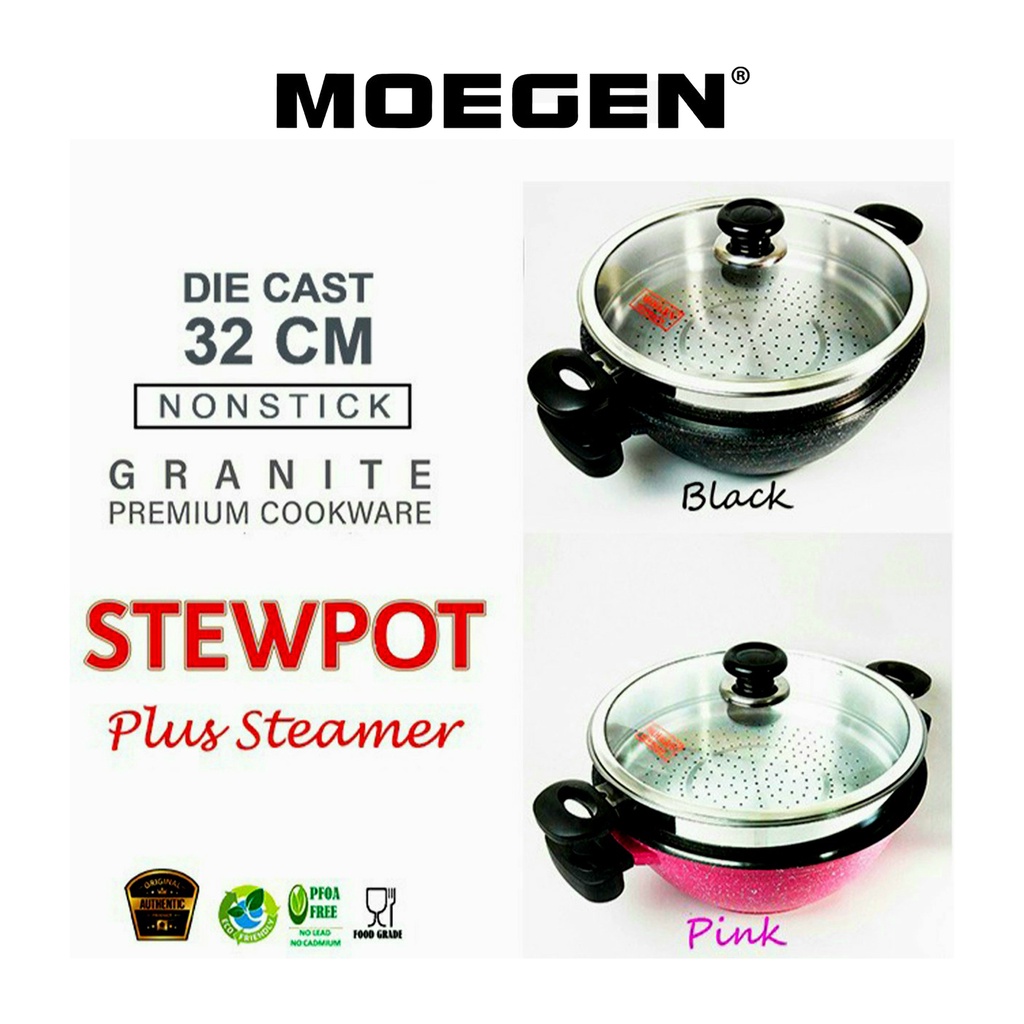 ORIGINAL MOEGEN Germany stewpot 32cm granite anti lengket original plus steamer