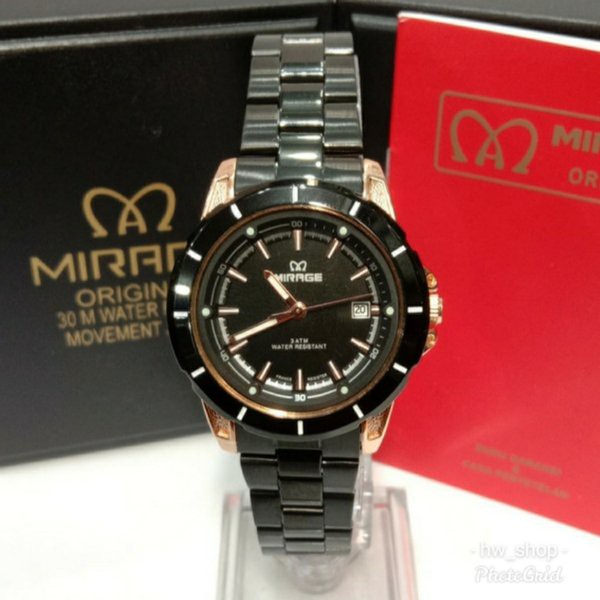 Jam Tangan Wanita Mirage 8713 Hitam Rosegold Original