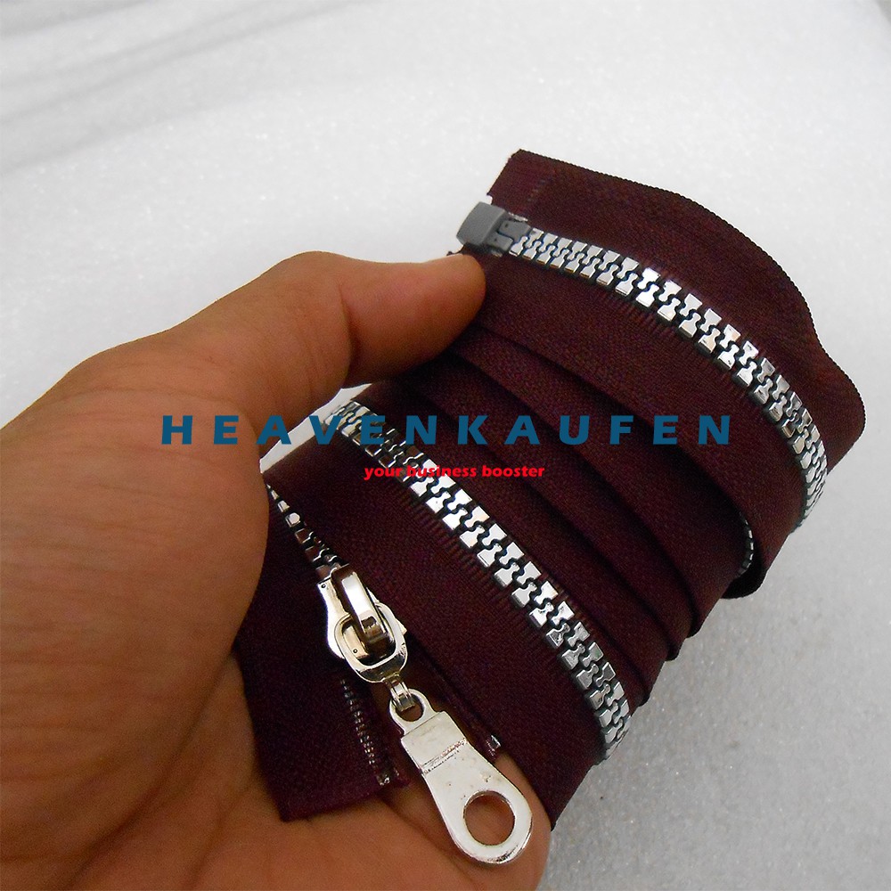 Resleting Zipper 100 cm (1 Meter) Vislon Merah Hati Maroon - Silver Open - End / Buka - Lepas