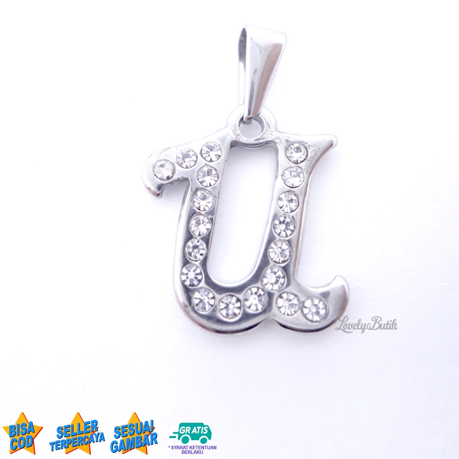 Lovelybutik - Liontin Titanium Anti Karat Liontin Huruf U Klasik Emas Silver