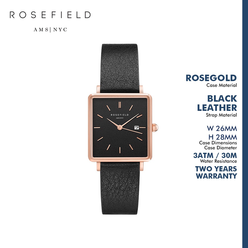 Rosefield Jam Tangan Wanita The Boxy Black Black Rosegold QBBR-Q10