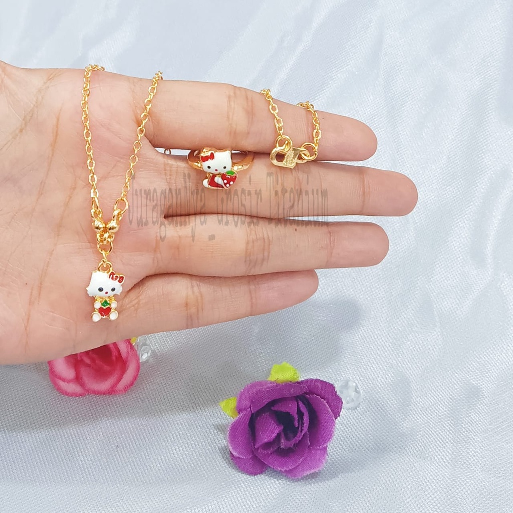 SET ANAK KALUNG+CINCIN MERAH KARAKTER TITANIUM SUPER MEWAH ANTI KARAT&amp;ANTI LUNTUR