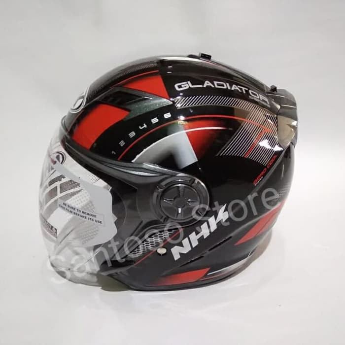 Helm Half Face Dewasa NHK Gladiator Indy Black Red Hitam Merah