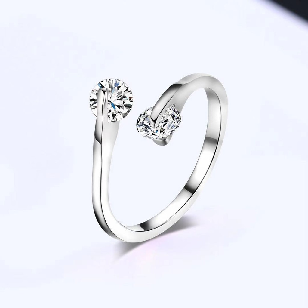 Cincin Silver Sterling Simple Elegan Dengan Kristal + Berlian Imitasi Untuk Wanita