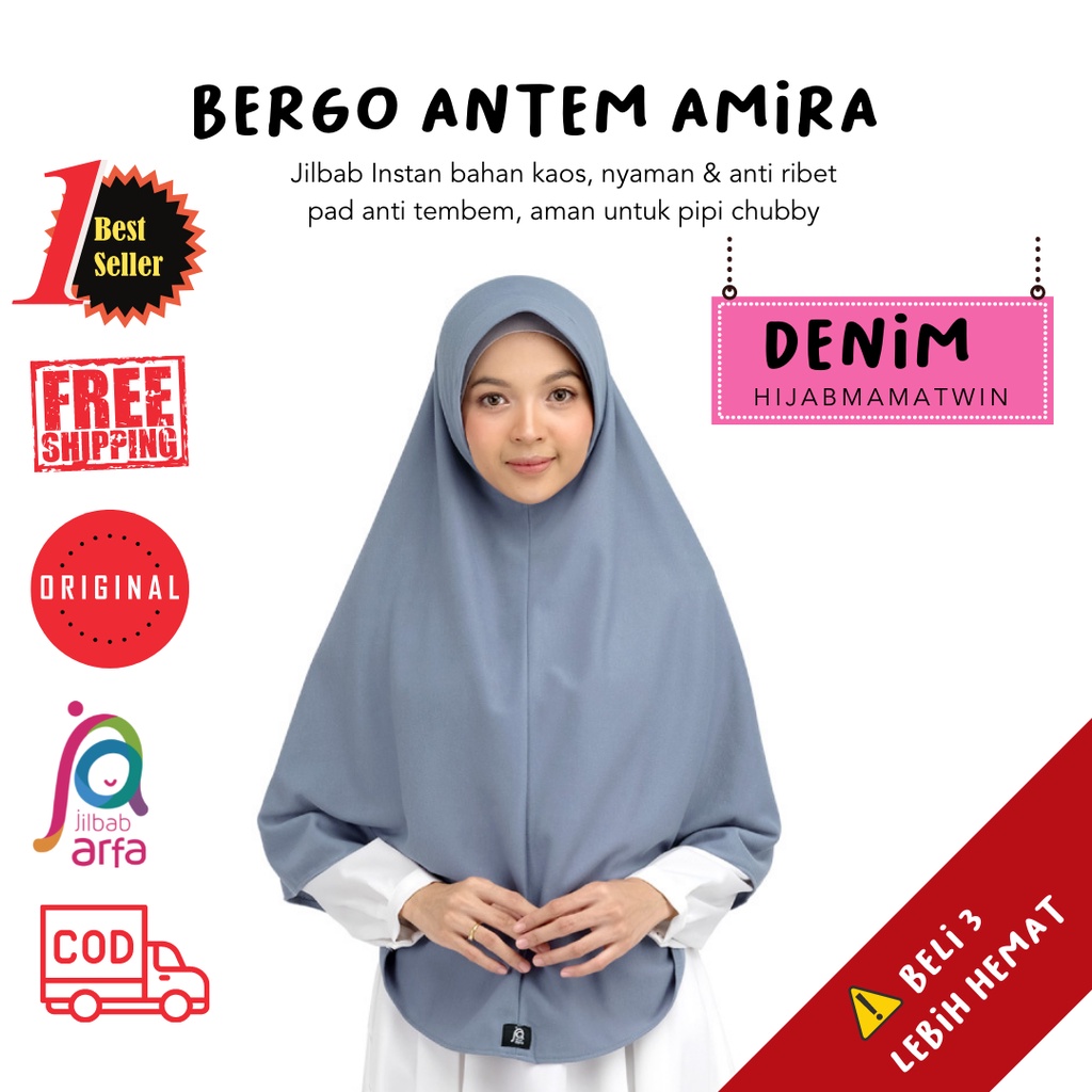 Jilbab Amira denim Jilbab Afra - Jilbab Arfa - Kerudung Amira warna baru bergo instan antem bahan ka