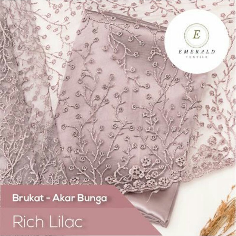 SETENGAH METER Kain Brokat Tile Prancis Bahan Kebaya Brokat  Motif Akar Bunga - Rich Lilac/Warm Lilac ( HARGA PER 50cm KAIN )