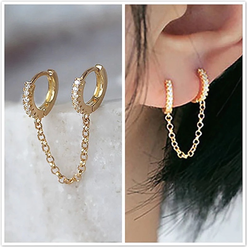 1 Pc Anting Stud Rantai Lingkaran Mini Model Menjuntai Gaya Elegan Untuk Wanita