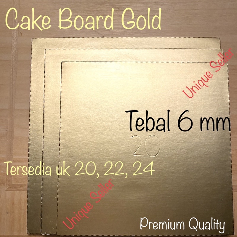 Alas Kue Tart Kotak Emas Tebal 6 mm / Alas Kue Tart Kotak Gold / Tatakan Kue Tart Kotak Emas / Tatakan Kue Tart Kotak Emas / Cake Board Gold / Cake Board Kotak Emas