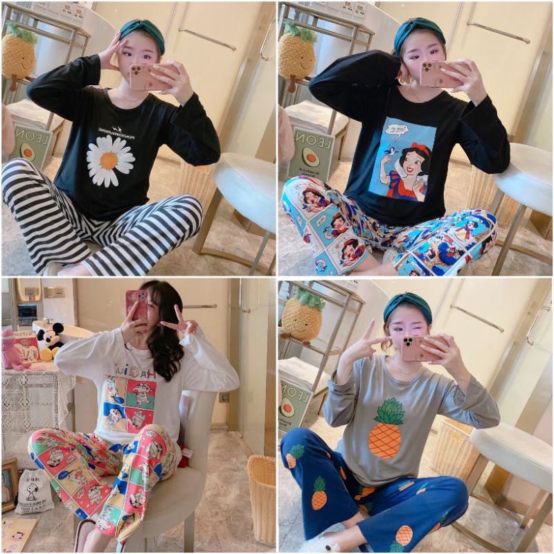 Baaju.id Set Piyama Import Baju Tidur  Lengan Panjang Celana Panjang Baju Tidur Wanita KR1002-3