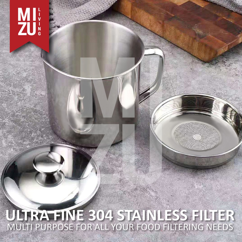 MIZU ABURA XL 1600ml Oil Pot Saringan Tempat Minyak Stainless Steel No Drip No Mess