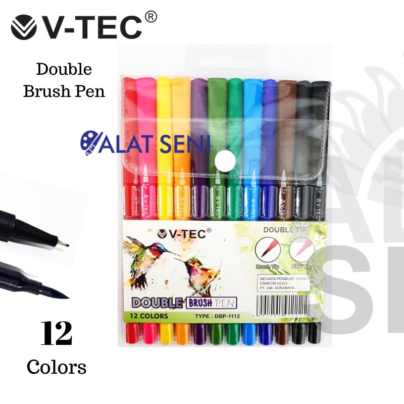 V-Tec Double Brush Pen 12 Warna / V-Tec Brush pen 12 Colors DBP-1112