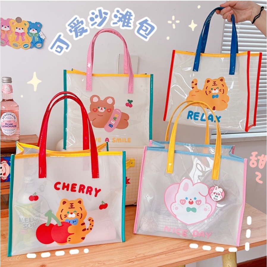 TOTEBAG KOREA MOTIF CUTE RABBIT AND BEAR / TOTEBAG LUCU GAYA KOREA / TOTEBAG ESTETIK / TAS LAPTOP / TAS DOKUMEN / TAS PIKNIK / TAS JINJING / TAS KULIAH / TAS ANTI AIR / TAS PVC / TOTEBAG WANITA / BELLE TOTEBAG