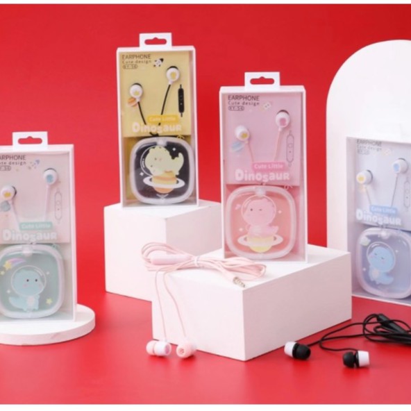 [XY-56] Set Headset Earphone DINOSAURUS GALAXY/ Wadah Earphone Kotak Transparan Kartun Planet DINO