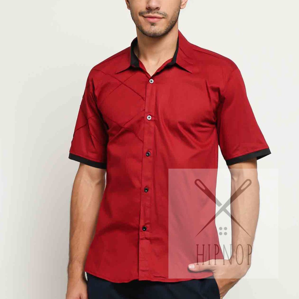 HipNop Kemeja Pria SIZE L Lengan Pendek SlimFit Atasan Pria Formal Kasual Polos Pakaian Cowok MIX