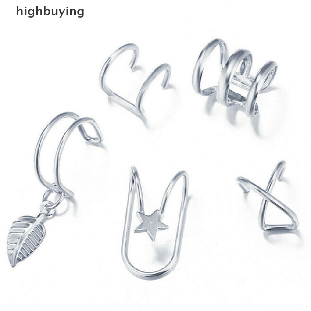 Hbid 5pcs / set Anting Klip Tanpa Tindik Desain Rantai Sambung Untuk Wanita