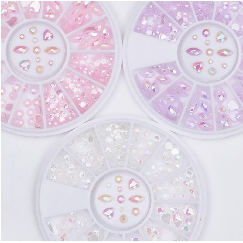 hiasan crystal clear white mix shape / acc white pearl hiasan kuku charm nail wheel