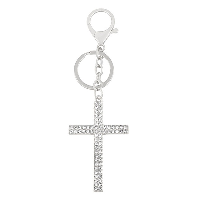 LRC Gantungan Tas Fashion Silver Cross Diamond Alloy Car Keychain K42874