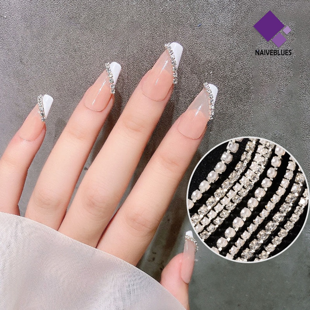 Naiveblue &gt; Rantai Berlian Imitasi Bahan Metal Untuk Dekorasi Nail Art DIY