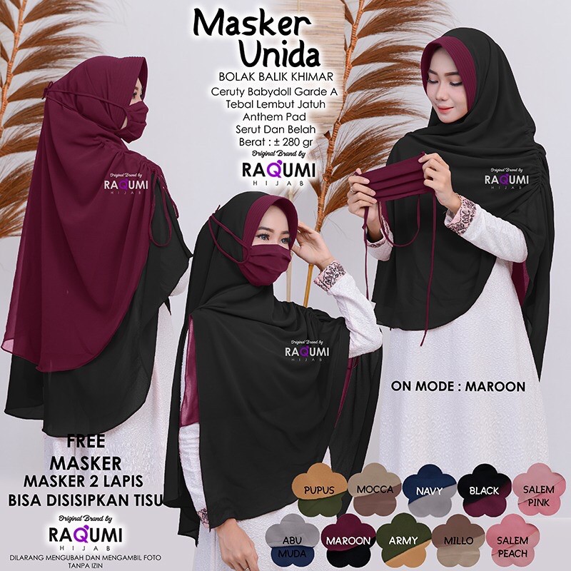 [ORIGINAL Raqumi]Masker Unida bolak-balik Khimar by Raqumi Hijab