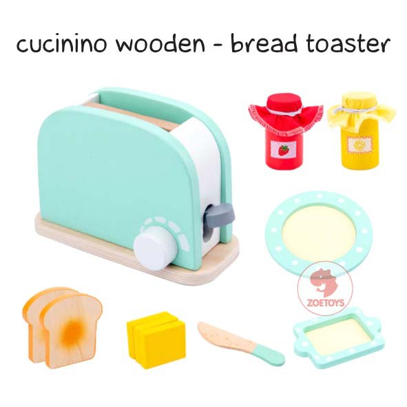 Zoetoys Cucinino Wooden | Bread Toaster Blender Microwave Coffee Machine |  Masak masakan Little Bakery Kitchen Set Pretend Play | Mainan Edukasi Anak Cari Kado Natal