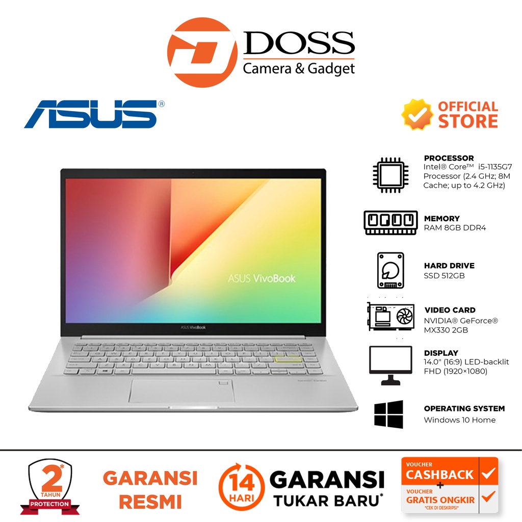 Asus VivoBook K413EQ-EB551TS Core i5-1135G7 8GB RAM 512GB SSD VGA 2GB
