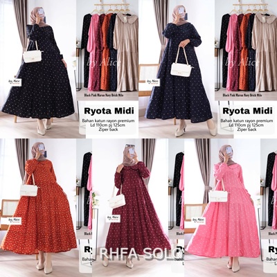 RYOTA MIDI DRESS / 18.7 / BAHAN KATUN RAYON PREMIUM / LD 110 CM / PB 125 CM / ALLSIZE / FIT JUMBO / ALICE