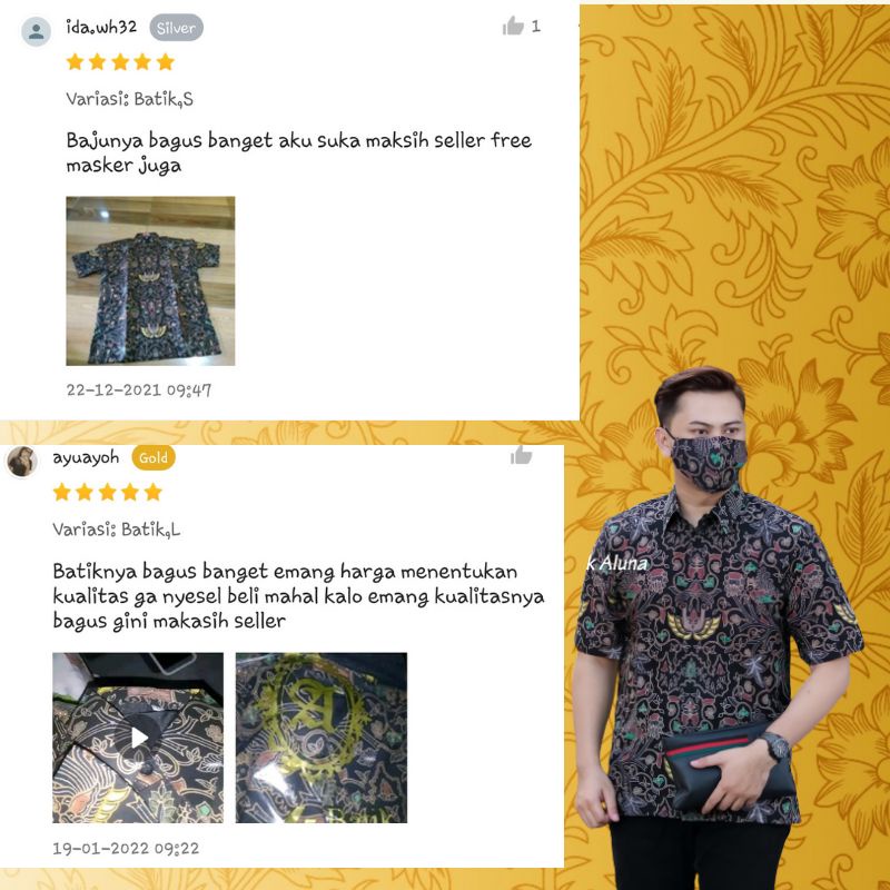 Batik Pria Lengan Pendek Premium Prabuseno Keris modern free masker Aluna SKU 019-8