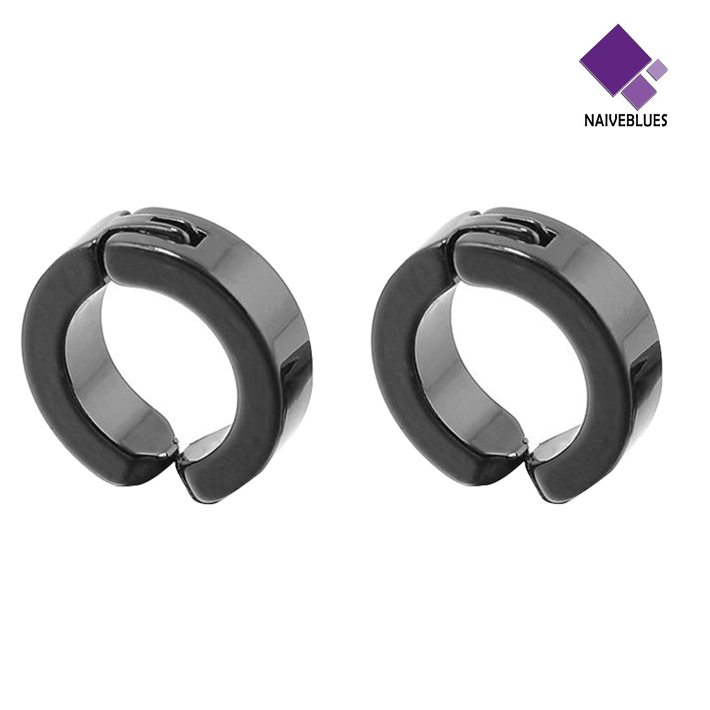 Naiveblue &gt; Anting Klip / Cuff Gaya Punk Bentuk Bulat Bahan Stainless Steel Anti Karat Untuk Pria / Pesta