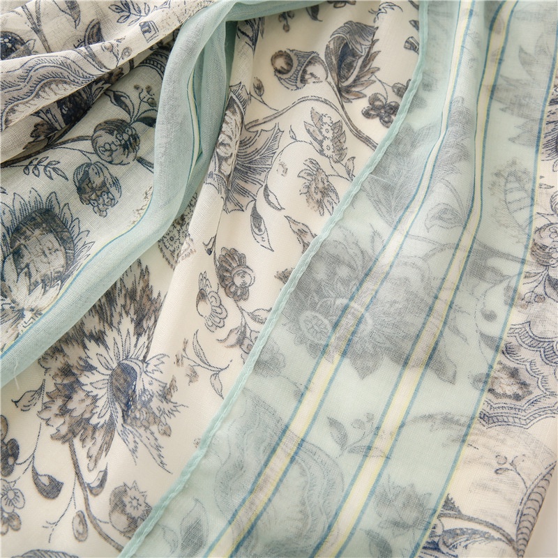 ITSFRIDAY 052223 Premium Scarf Selendang Pashmina Syal Shawl Pasmina Hijab Import Motif Flower Clasic Cream Mint Tassel-8