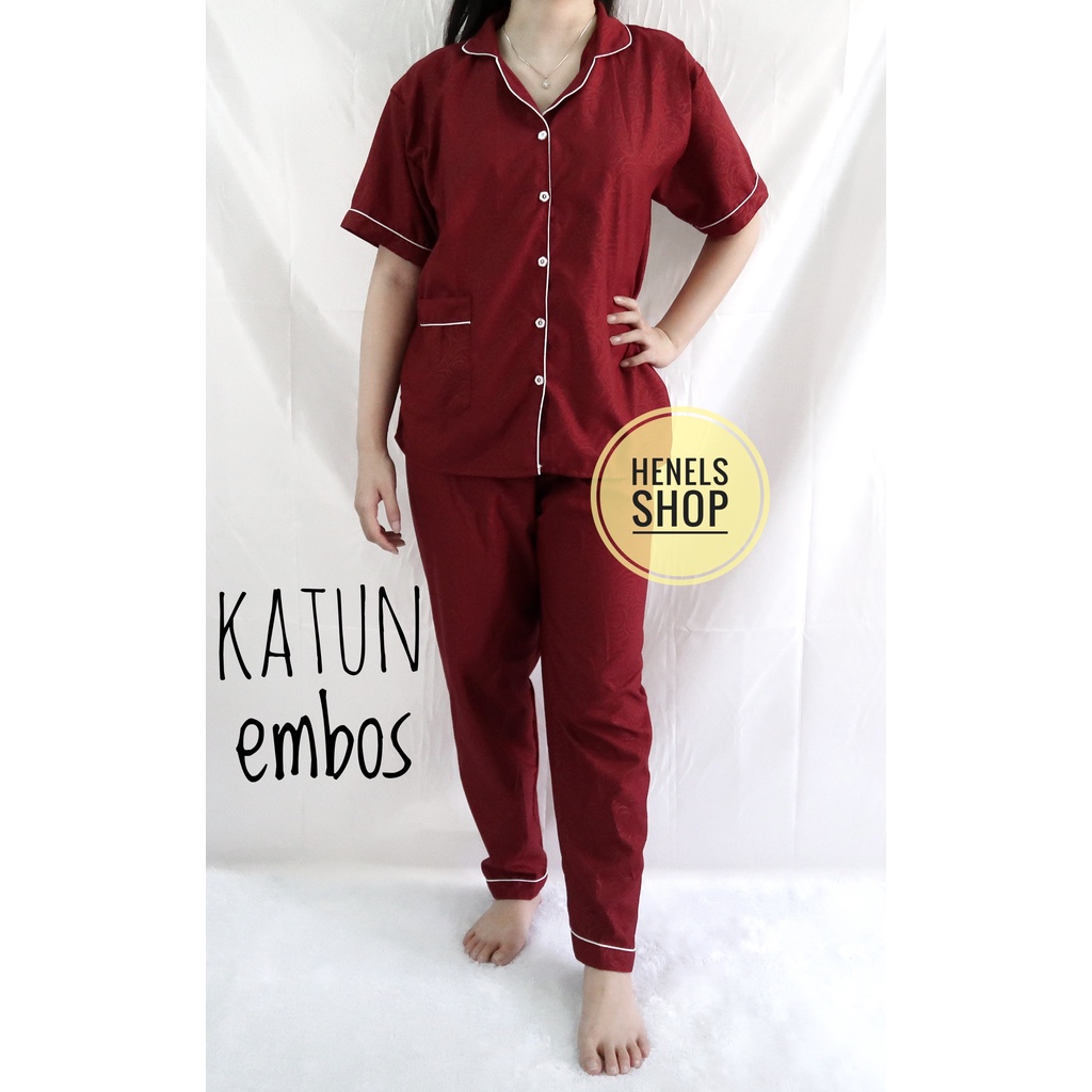 HENELS PIYAMA DEWASA | BAJU TIDUR DEWASA | BISA COD | PIYAMA WANITA | KATUN | PAKAIAN TIDUR | PIYAMA PENDEK | PIYAMA PANJANG | PIYAMA XL | BAJU TIDUR WANITA | PIYAMA BTS BT21-CP EMBOS MAROON