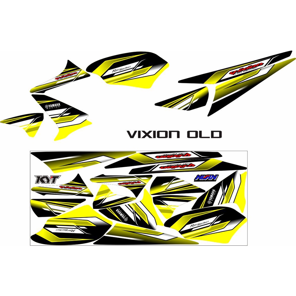 COD-STRIPING/STICKER VARIASI MTOR YAMAH VIXION OLD MOTIF RACING NEW HITAM KUNING/STICKER VARIASI MOT