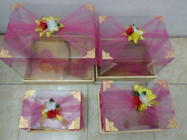 Kayu Jati Belanda Kotak Seserahan Hantaran Isi 4 Mika Warna Natural