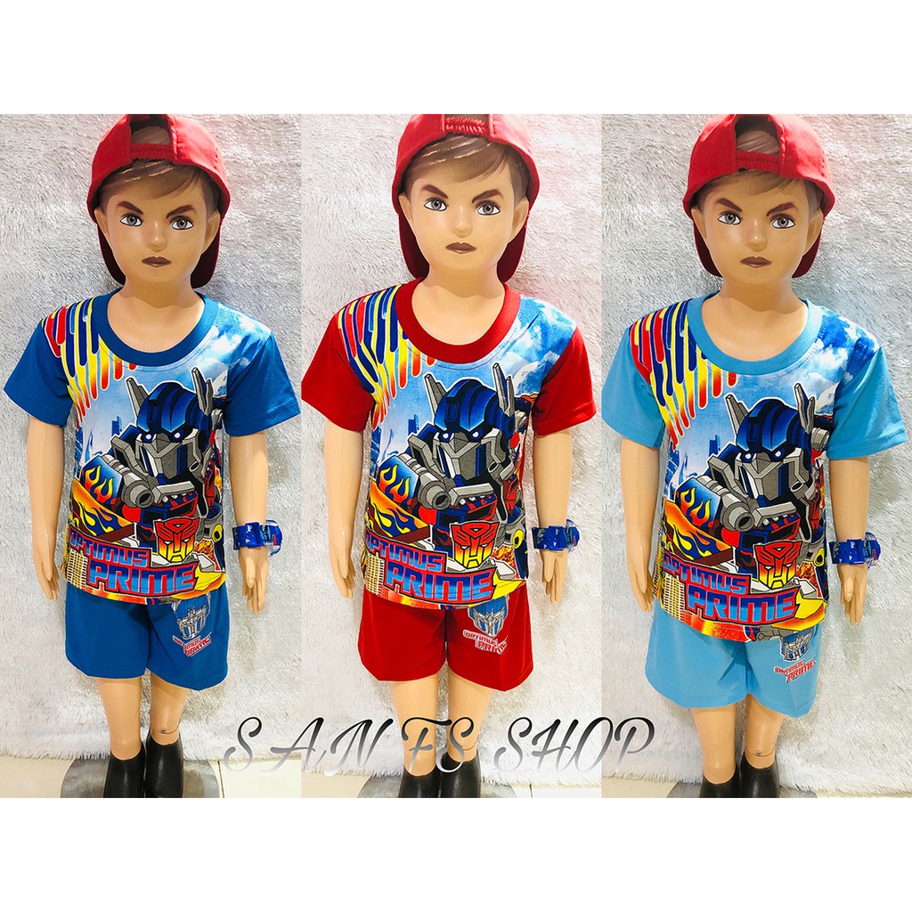Setelan Baju Anak Laki-Laki Motif Transformers Untuk Umur 1-10 Tahun