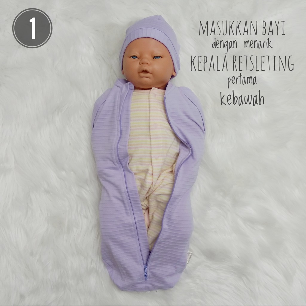 Bedong instant Cuddle me Hybrid Swaddle pod set dengan topi