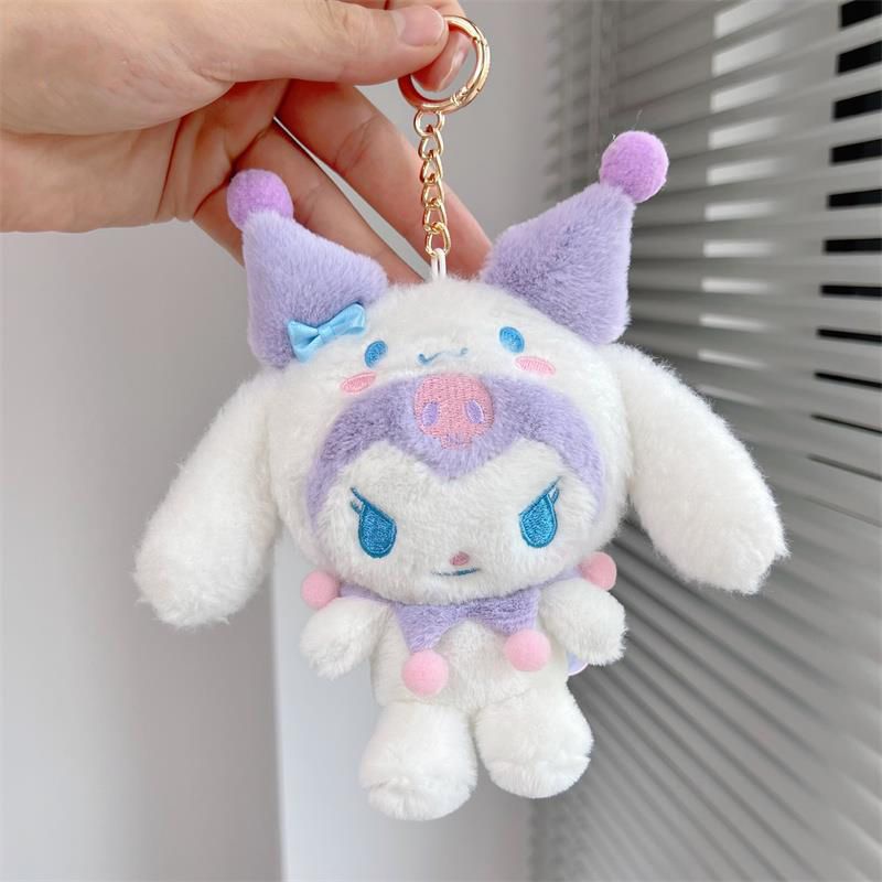 13cm Cute Sanrio Pendant Cinnamoroll Dress Up Plush Kuromi Melody Soft Keychain Gift