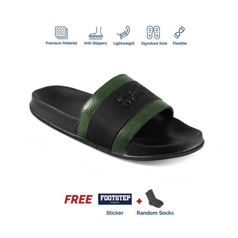 Sandal Pria Slide Footstep Footwear - Larry Black Green