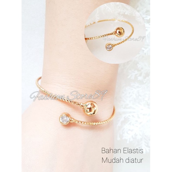 Gelang Bangle Dewasa Flexibel Bahan Elastis Mudah Diatur perhiasan bangle Dewasa Free size yaxiya lapis emas impor permata 1