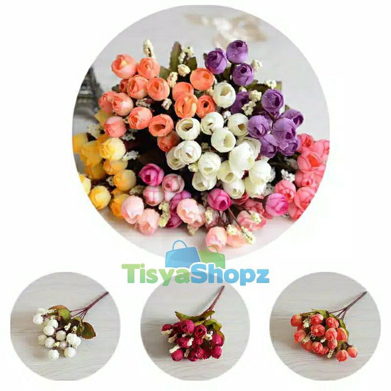 ROSE / BUNGA MAWAR KUNCUP - ISI 15 BUNGA PLASTIK / ARTIFICIAL-4