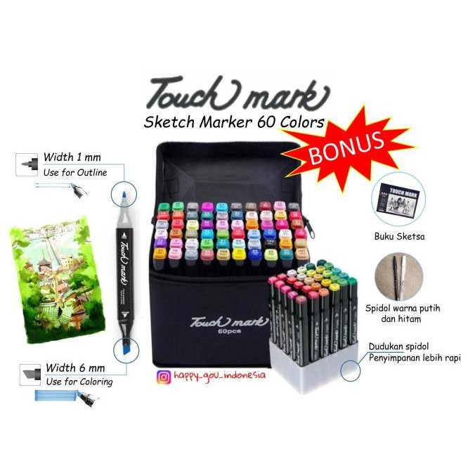 

PERALATAN MENGGAMBAR SPIDOL 60 WARNA ANAK GAMBAR SKETSA TWIN MARKER SKETCH COPIC PERALATAN LUKIS