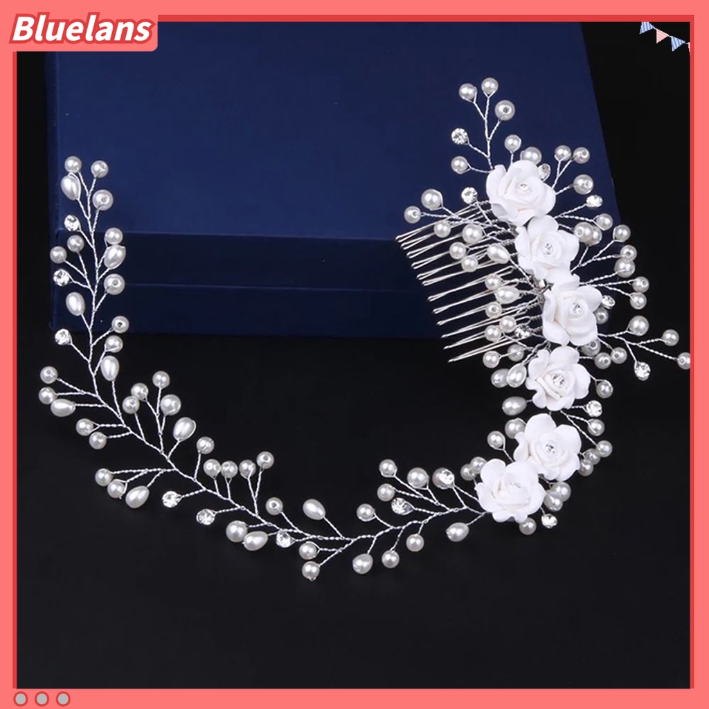 Bluelans Jepit Rambut Bentuk Bunga Aksen Berlian Imitasi Bahan Alloy Untuk Pernikahan