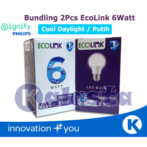 Bundling 2pcs Lampu ECOLINK LED 6 Watt 6Watt 6 W 6W Putih (Gratis Kardus Pelindung)