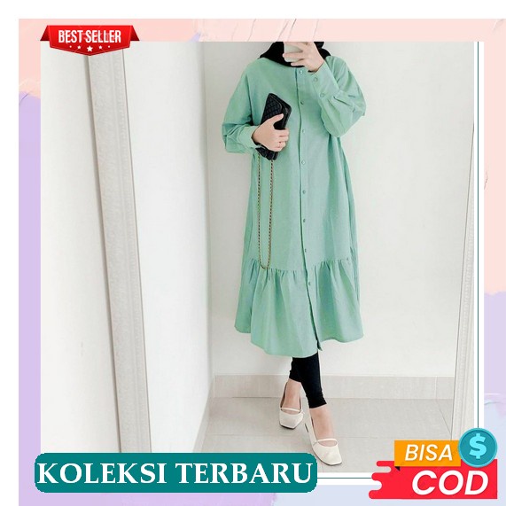 Tunik Polos Rempel Long Tunik Ruffle Fashion Muslim Wanita Daily Jumbo Big Size Xl Bahan Rayon Premi